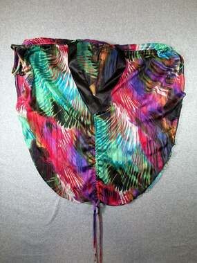 Grass Collection Multicolor Abstract Print Sheer Drawstring V-Neck Top